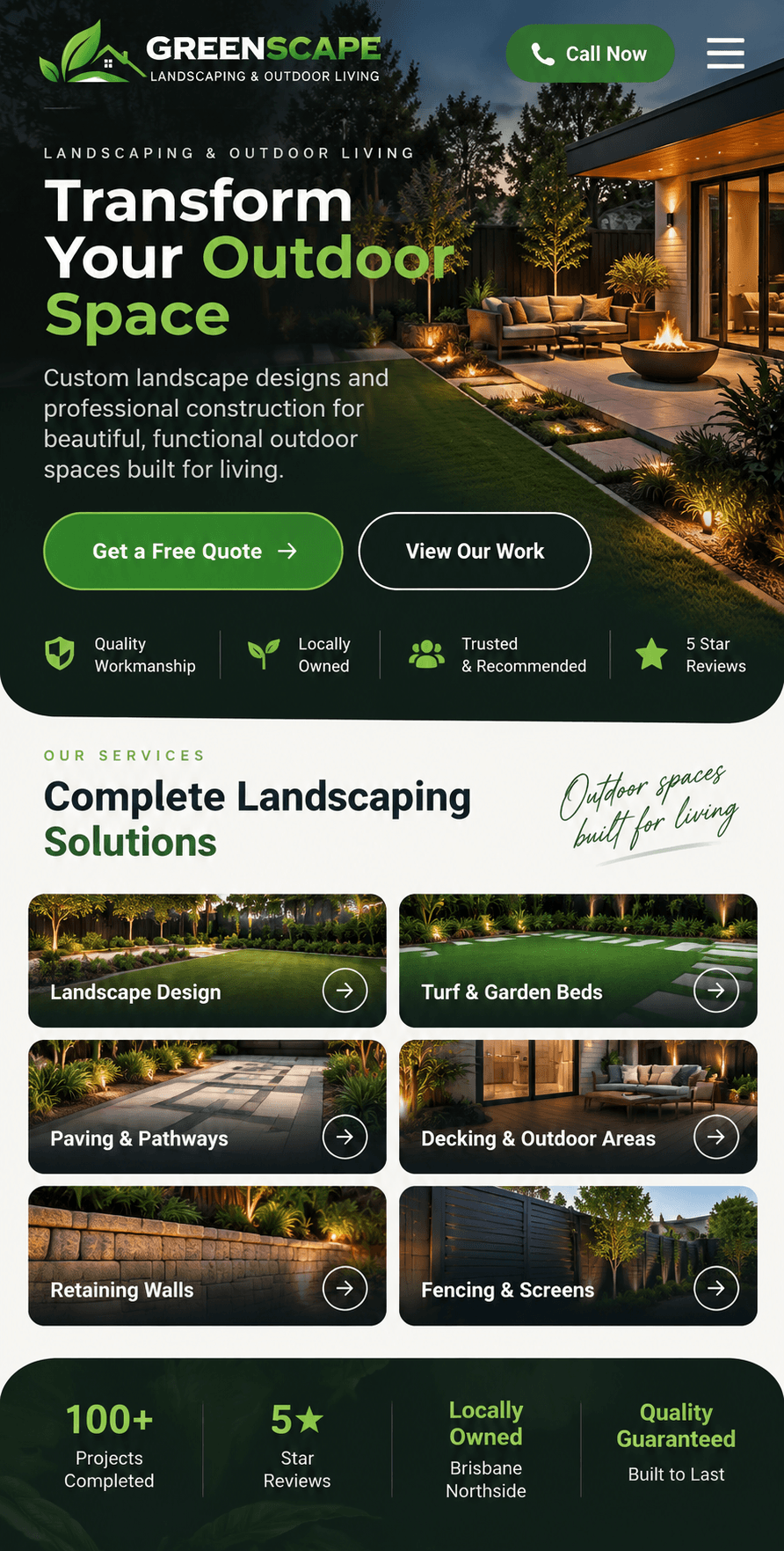 Modern website concept generated from Facebook page by Website Pro