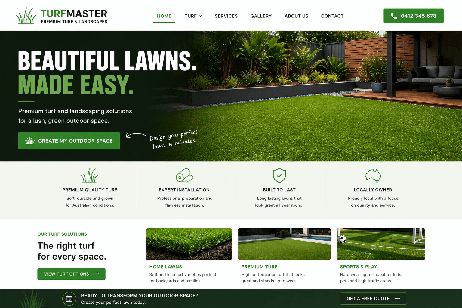 Example integration of PREJECT AI Planner on TurfMaster Landscapes website
